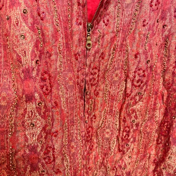 Sleeveless Red Beaded Zip-Front Vest - Picture 3 of 5